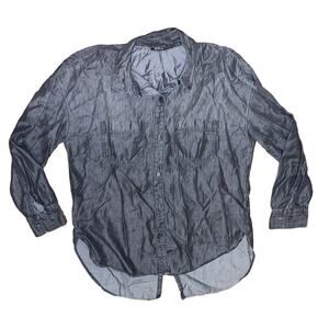 A.N.A. Shimmer Denim Look 3/4 sleeve collared size medium hi low button up used